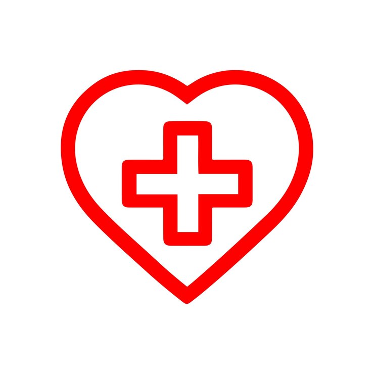 Vector medical cross on heart symbol line vector illustration