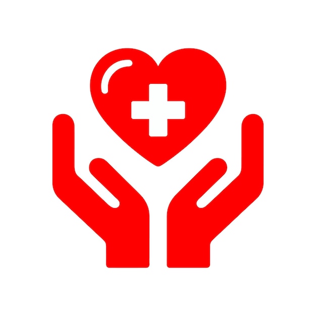 Medical Cross with Heart on Hand vector illustration