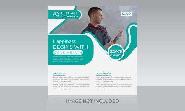 Medical healthcare social media post square flyer template suitable for hospital doctor promotion