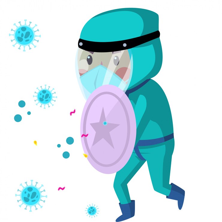 Vector medical worker with hazmat suit fighting with covid19 illustration
