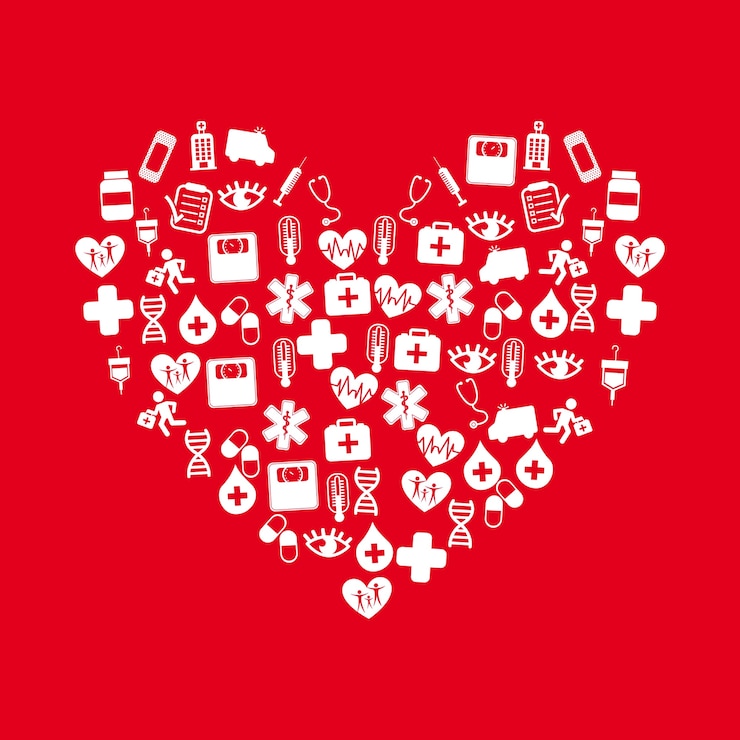 Vector medicine sign with icons over red background vector illustration