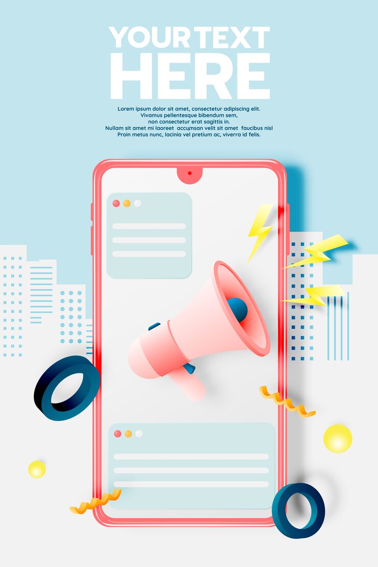 Vector megaphone and mobile phone for sale banner