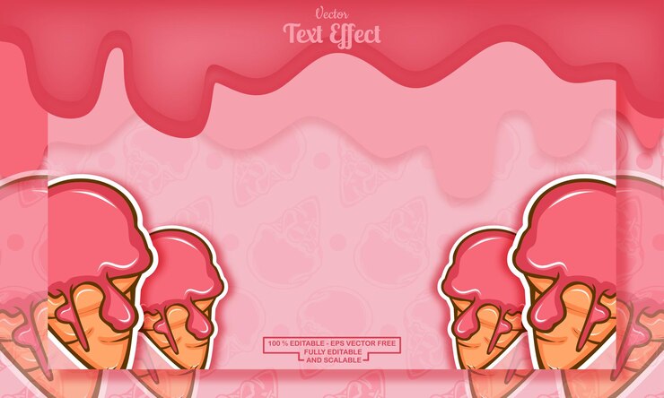 Vector melting background with cute pink ice cream hand drawn pattern