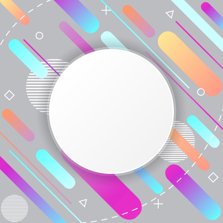 Vector memphis pattern on grey background with circle sticker