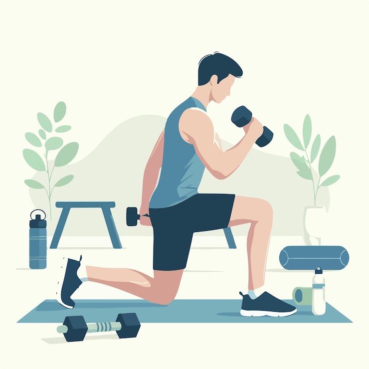 Vector men are at the gym with a flat design style
