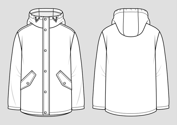 Vector men's hooded raincoat jacket. fashion sketch. flat technical drawing. vector illustration.