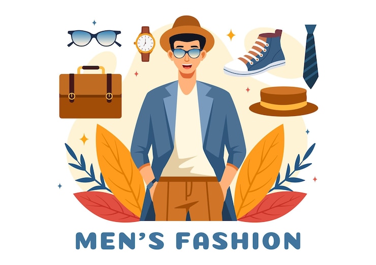 Vector men39s fashion show vector illustration featuring male models displaying clothes on the runway in modern trendy outfits in a flat cartoon background