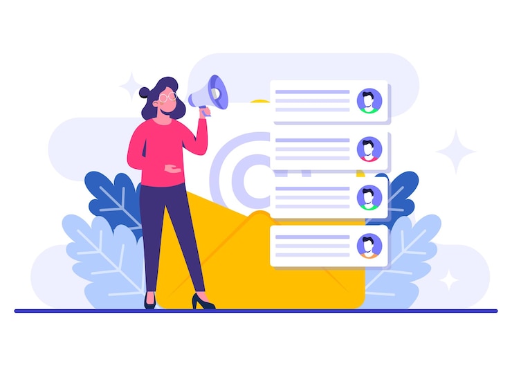Vector mendekati target audiens menggunakan pemasaran email strategi bisnis periklanan nawala email