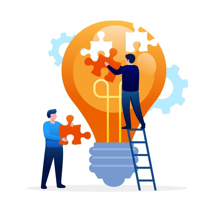 Vector menemukan ide untuk konsep bisnis atau brainstorming ilustrasi vektor datar