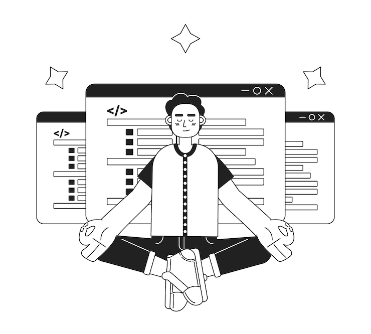 Vector menjadi ilustrasi spot vektor konsep hitam putih ahli programmer