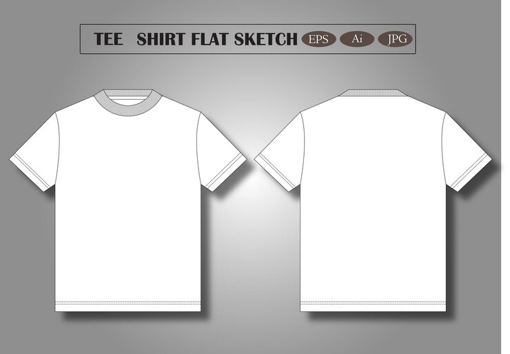 Mens Short sleeve and Rib crew neck T Shirt flat sketch fashion illustration drawing template