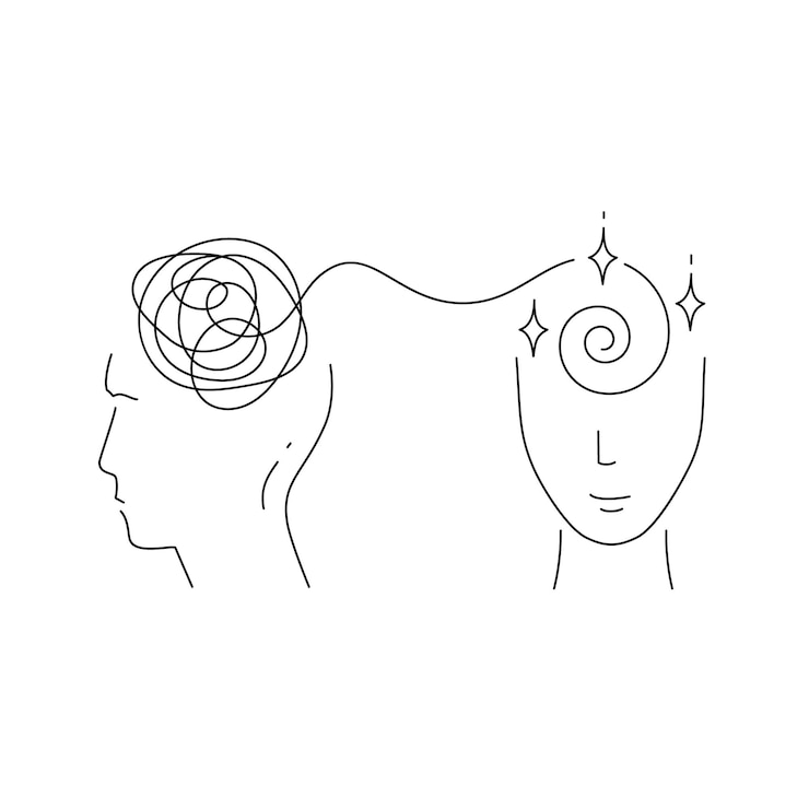 Vector mental disorder disturbing thoughts mental confusion psychotherapy concept vector illustration