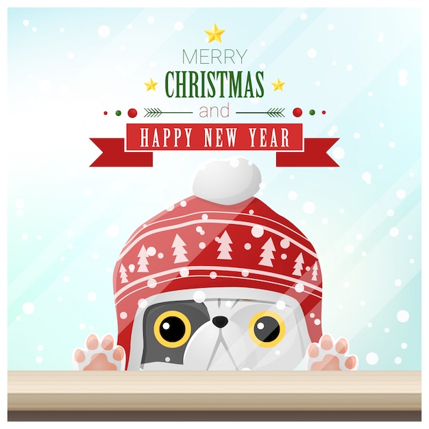 Merry Christmas and Happy New Year background with cat