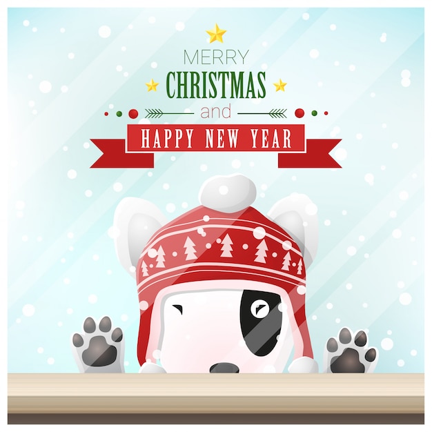 Merry Christmas and Happy New Year background with dog