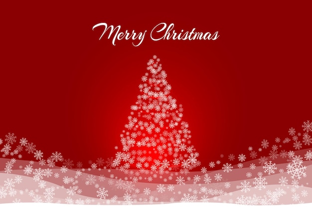 Merry Christmas and Happy New Year Christmas greeting card with a white snow christmas tree