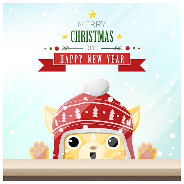 Merry Christmas and Happy New Year with cat