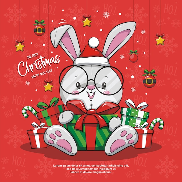 Merry Christmas And Happy New Year With Cute Rabbit