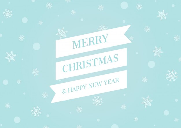 Merry Christmas with falling snow on blue background