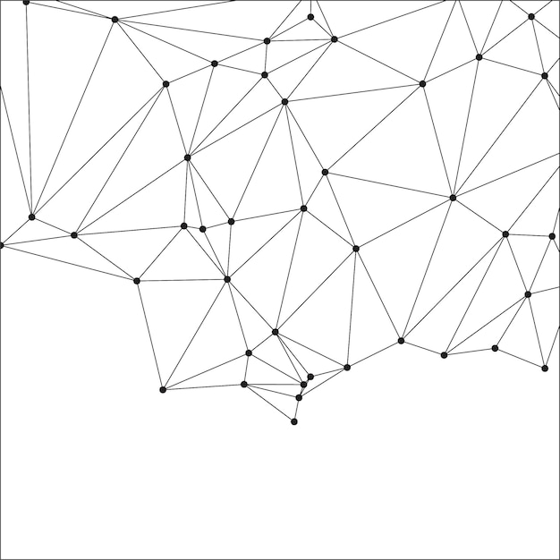Mesh Poligonal Abstrak dengan Node Hitam dan Garis Tipis Menciptakan Pola Jaringan Geometris Minimalis