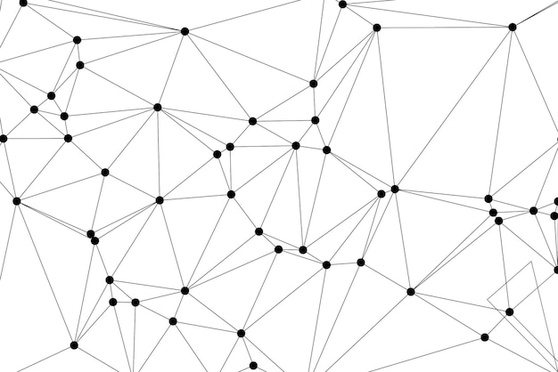 Mesh Poligonal Abstrak dengan Node Hitam dan Garis Tipis Menciptakan Pola Jaringan Geometris Minimalis