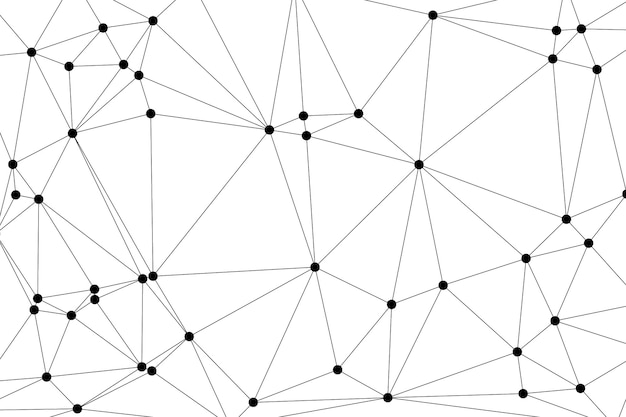 Mesh Poligonal Abstrak dengan Node Hitam dan Garis Tipis Menciptakan Pola Jaringan Geometris Minimalis