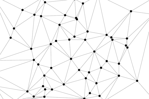 Mesh Poligonal Abstrak dengan Node Hitam dan Garis Tipis Menciptakan Pola Jaringan Geometris Minimalis