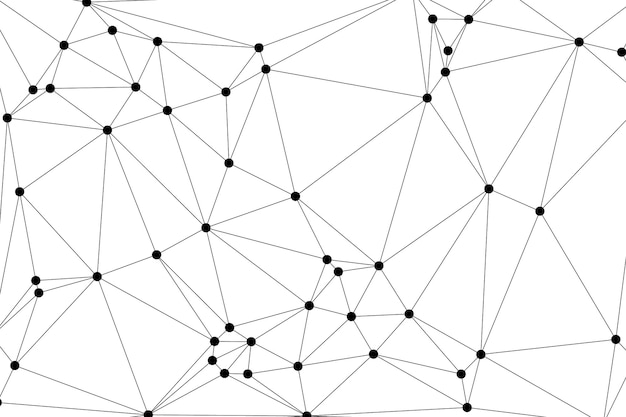 Mesh Poligonal Abstrak dengan Node Hitam dan Garis Tipis Menciptakan Pola Jaringan Geometris Minimalis