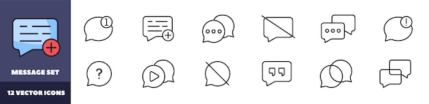 Message set icons Message bubble icons Linear style Vector icons