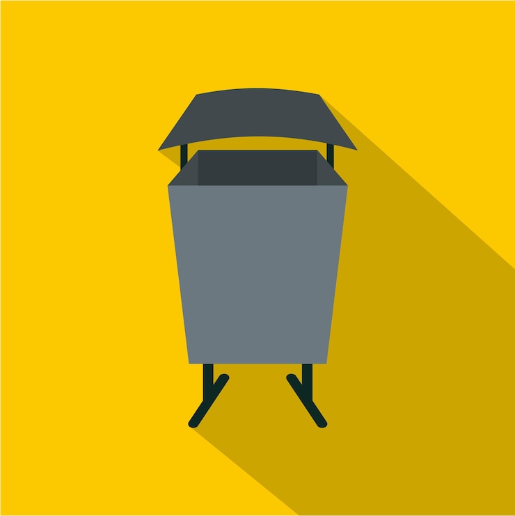 Vector metal rubbish bin icon flat illustration of metal rubbish bin vector icon for web on yellow background