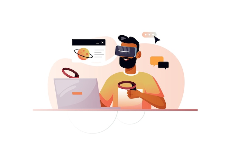 Vector metaverse orange concept with people