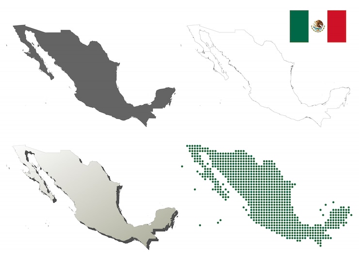 Vector mexico vector outline map set