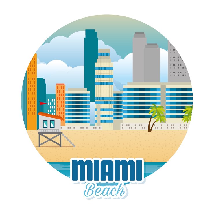 Vector miami beach cityscape scene vector illustration design