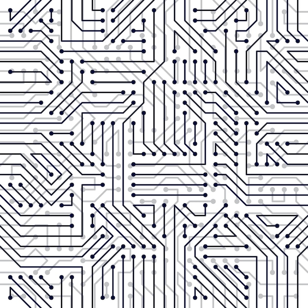 Microchip board seamless pattern, vector background. Circuit board technology electronics wallpaper repeat design.