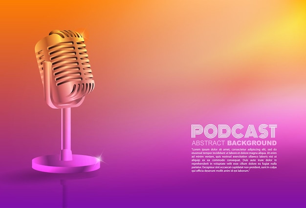 Microphone on Gradient background broadcasting or podcasting banner with copy space