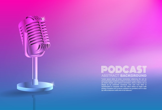 Microphone on Gradient background broadcasting or podcasting banner with copy space