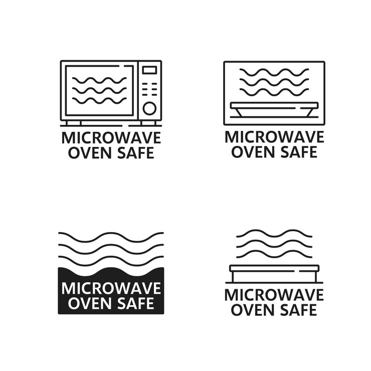 Vector microwave oven safe icons and signs