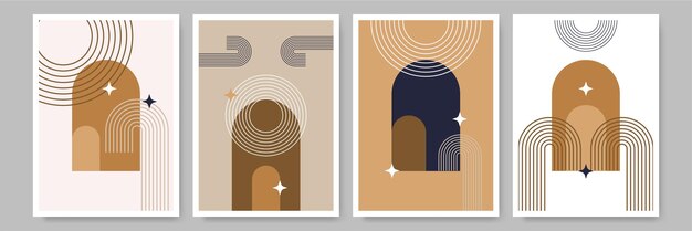 Mid century abstract contemporary aesthetic design set with geometric balance shapes modern minimalist artprint