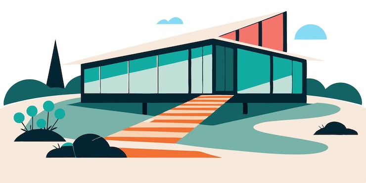 Vector mid century modern house vector art