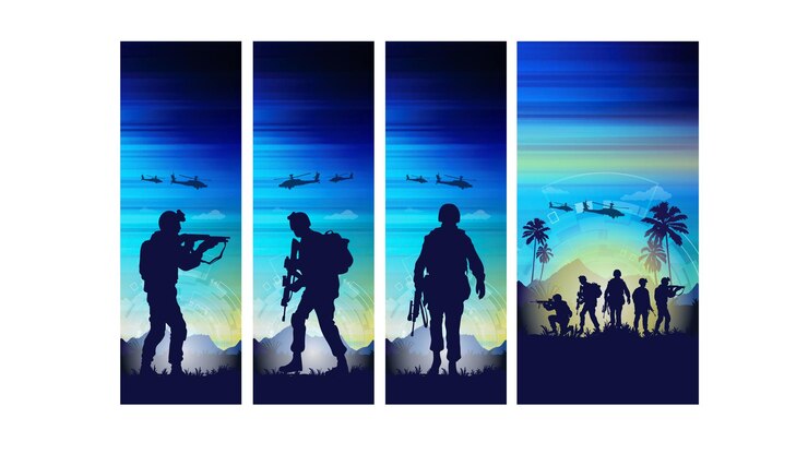 Vector military combat scene soldiers in action