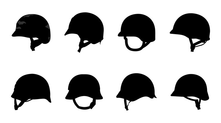 Military Helmet Silhouettes Tactical Army Headgear Vector Icons