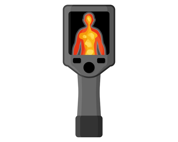 Vector military or medical infrared thermal image camera for night vision and checking people. portable handheld thermograph.