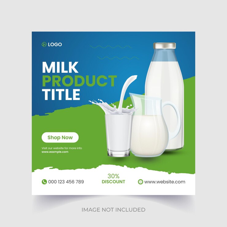 Milk product or dairy farm products social media post banner design