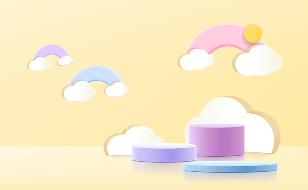 minimal lovely concept mock up podium with cloud background 3d render