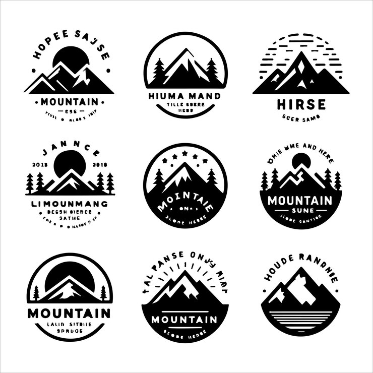 minimal Mountain logos badges Silhouette vector