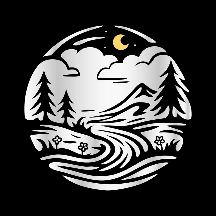 Vector minimal mountain scene artistic line art logo for canvas prints amp wall decorations