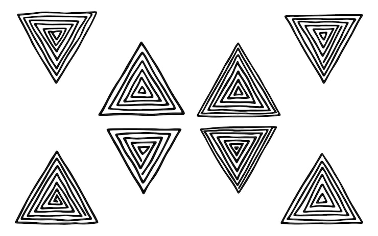 Vector minimalist black handdrawn triangles on white background with varied shapes and sizes