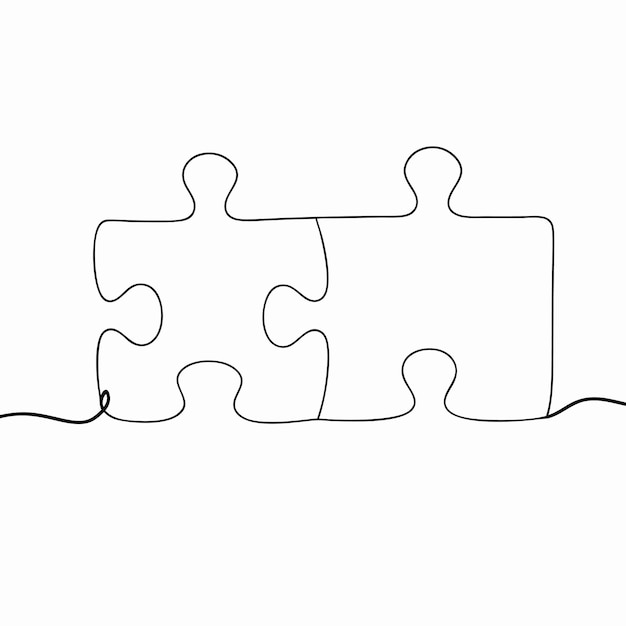 minimalist connected puzzle line art illustration of four interlocking pieces vector design