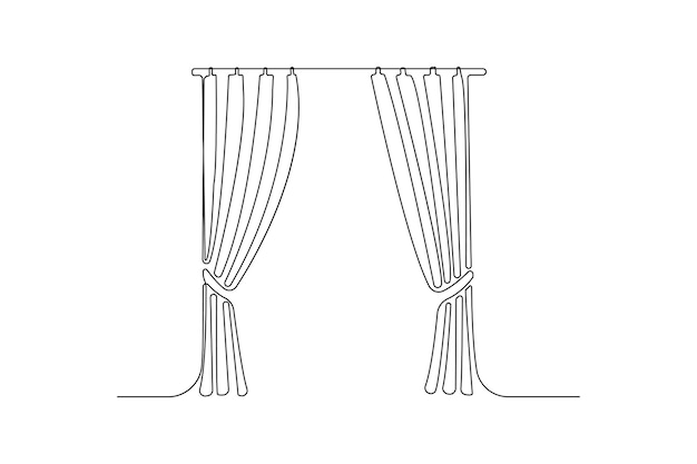 minimalist continuous line art drawing of curtains window curtain outline vector
