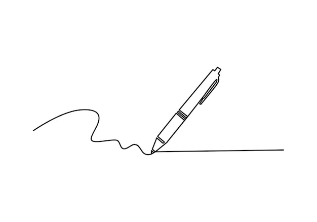 minimalist continuous one line drawing of a ballpoint pen with abstract writing line for stationery