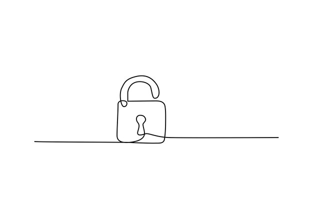 Minimalist continuous one line drawing of an Unlocked Padlock for Security and Privacy Concepts